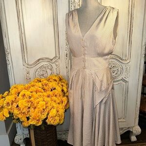 Calvin Klein Retro Pin Up 50’s Cottage Chic Midi Dress Blue and Cream Stripes